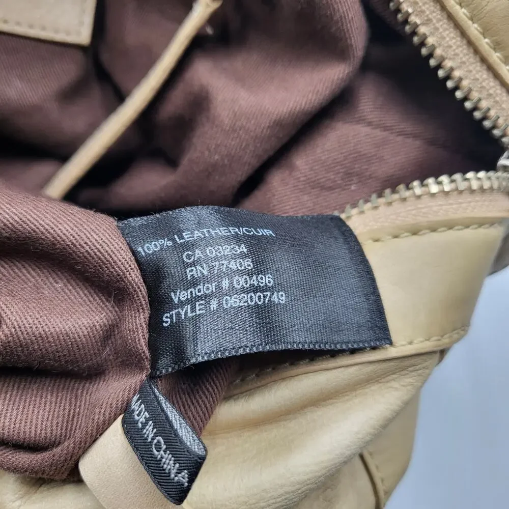 Club Monaco Beige 100% Leather Slouchy Satchel Handbag Gathered Side Detail